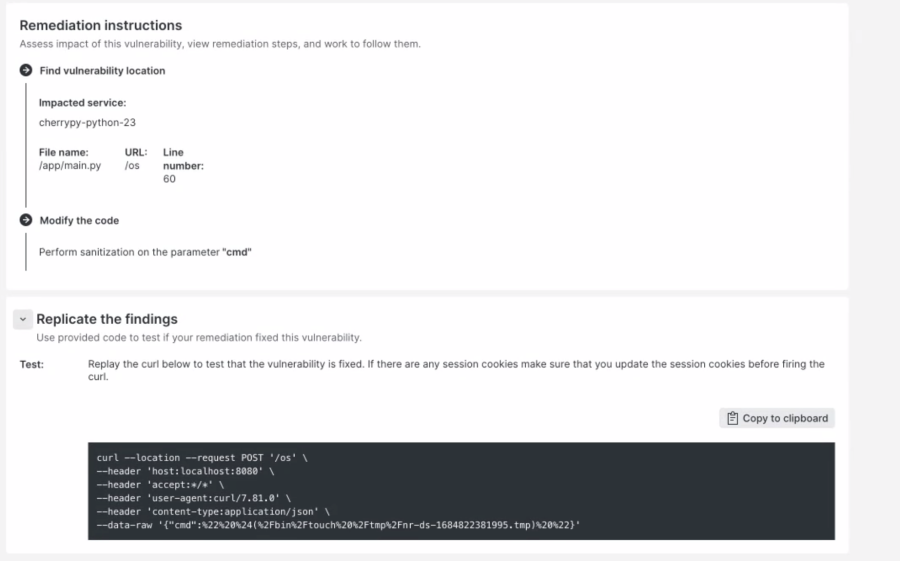 New Relic IAST UI showing remediation instructions